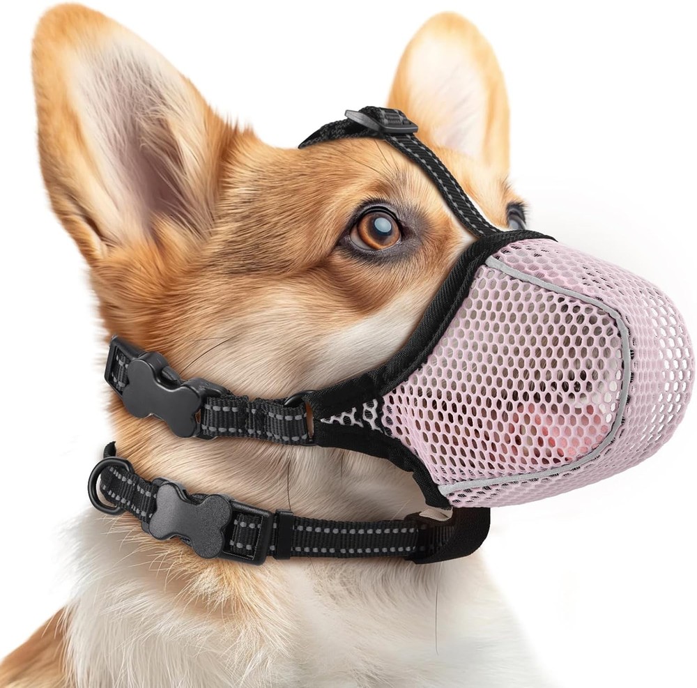 Dog Muzzle,Mesh Soft Muzzle Small Medium Large Sized Dogs Breathable Reflective