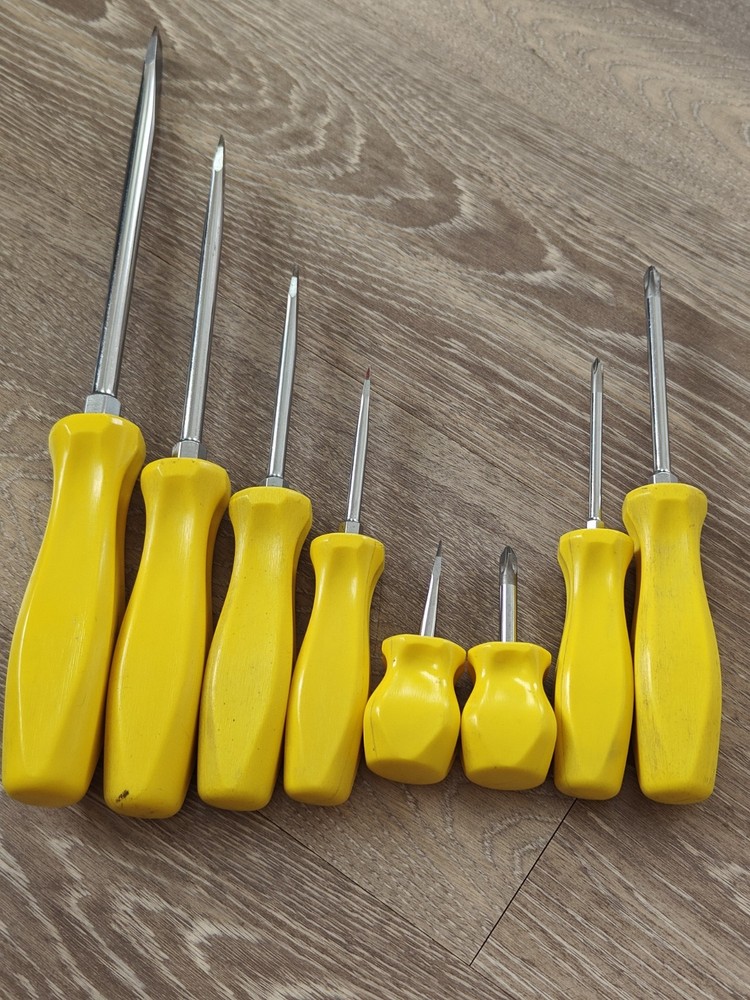 Snap On Tools USA 8pc Yellow Hard Handle Screwdriver Set Phillips Flat