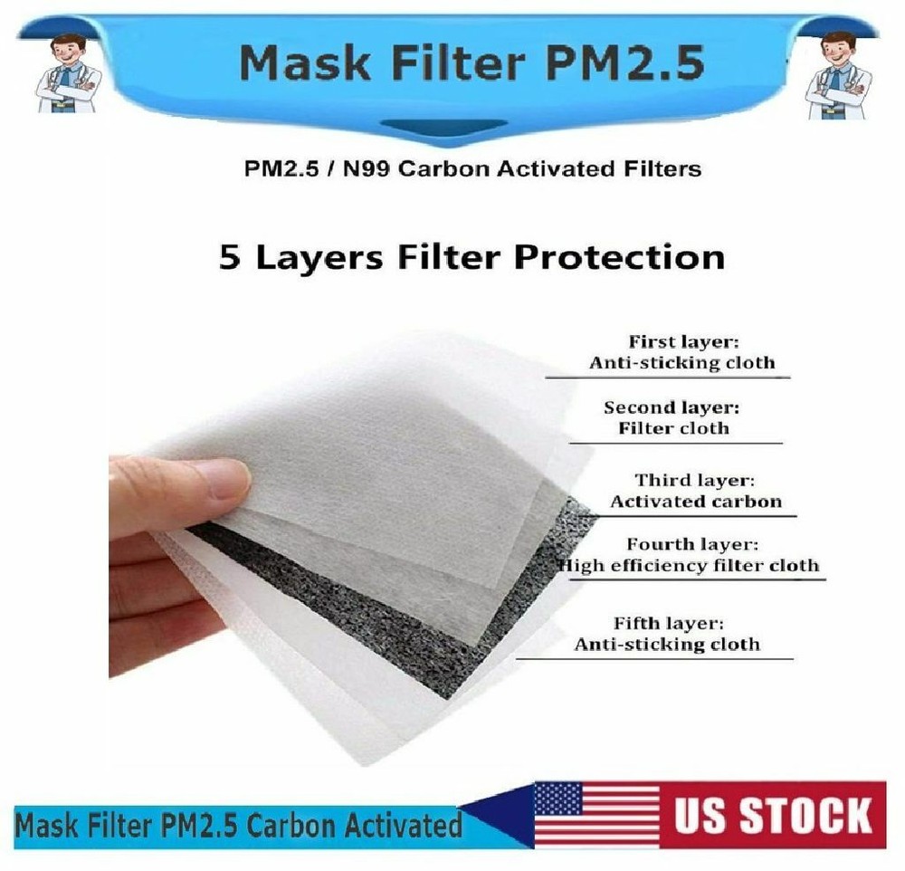 Replaceable Face Mask Carbon Filter PM 2.5 (20 Pack)-IN STOCK USA