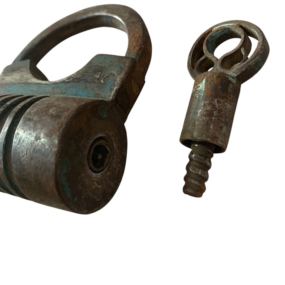 1850's Iron padlock or lock with SCREW TYPE original key.