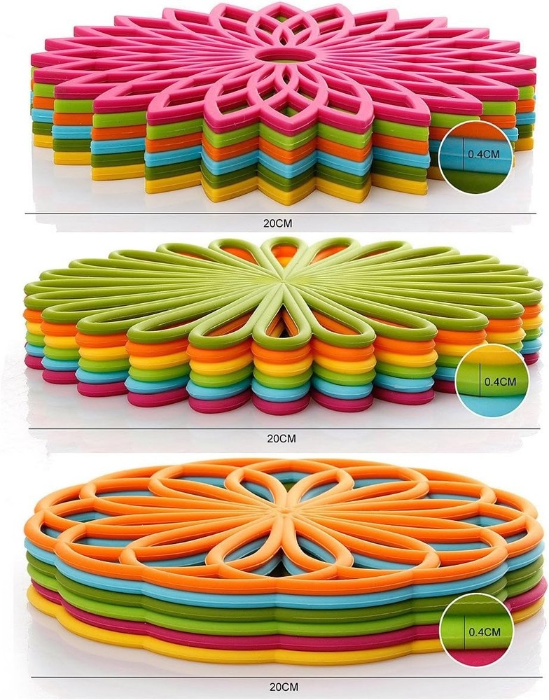 Versatile 3-Piece Silicone Trivet Set - Durable Flower Design for Kitchen Use