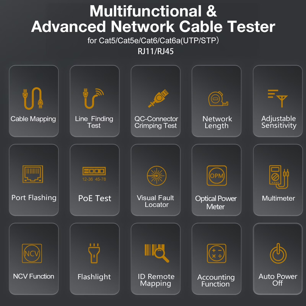 FIXCHIGO Multifunctional Network Cable Tester with Multimeter, PoE, VFL