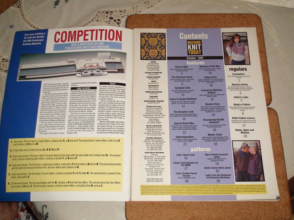 KNITTING MACHINE MAGAZINE MACHINE KNIT TODAY OCTOBER 1993