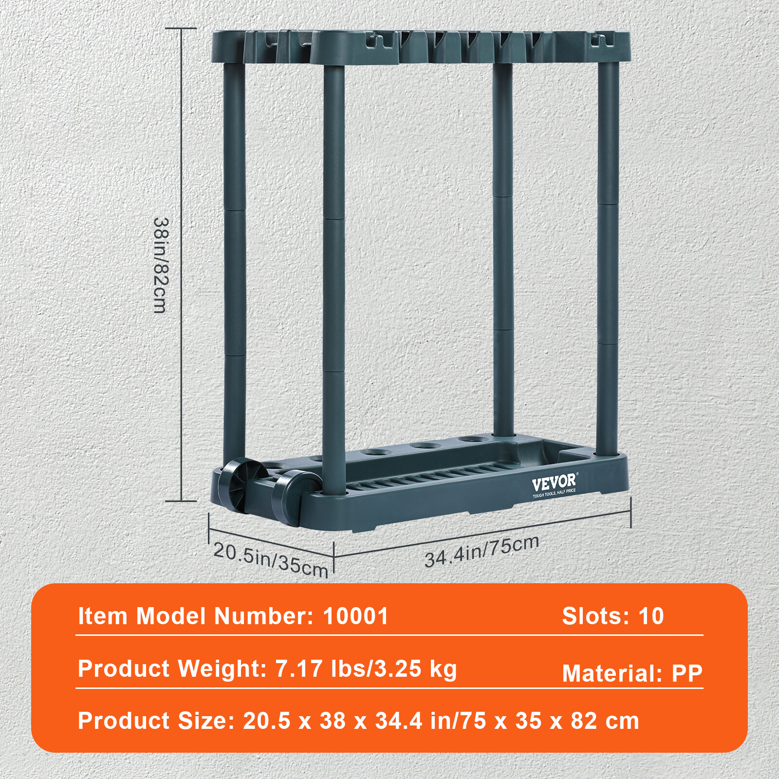 VEVOR Garden Tool Storage Rack Garage Organizer 10 Slots Mop And Broom Holder