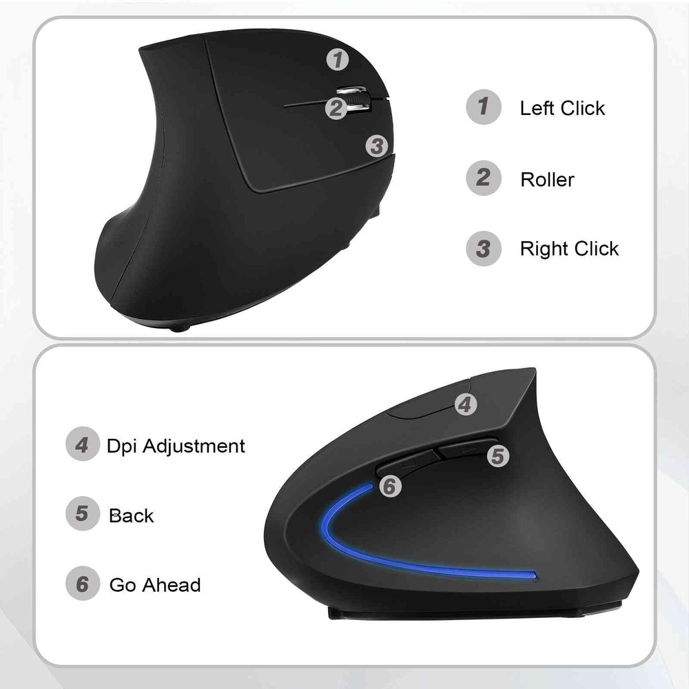 2.4GHz Bluetooth Wireless Rechargeable Mouse Ergonomic Silent Click Slim