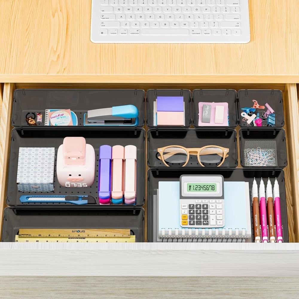 25 PCS Plastic Drawer Organizer Set, 4-Size Versatile Organizer Trays & stora...