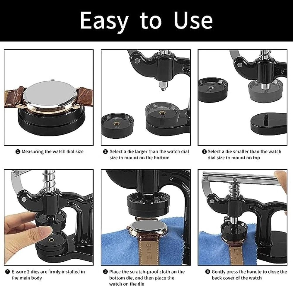 Fitting 18-50mm Watchmaker Tool Watch Press Set Crystal Glass Back Case Closer
