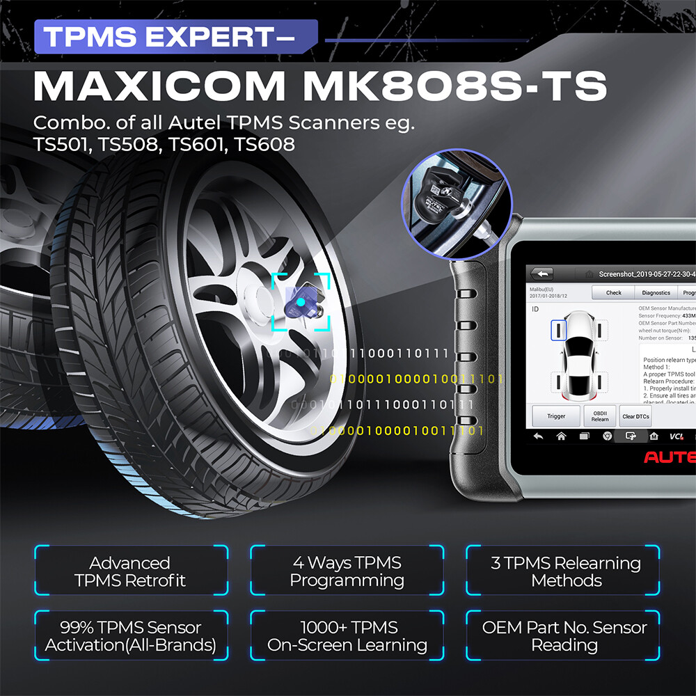 Autel MK808S-TS Bluetooth OBD2 Diagnostic Scanner TPMS Programming KEY Coding