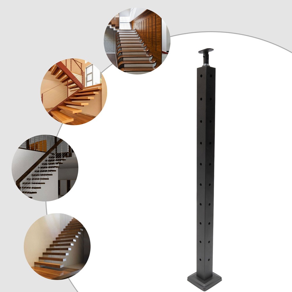 Modern Cable Railing Post Deck Railing 36x2x2" Black Post w/ Pre-Drilled Hole US