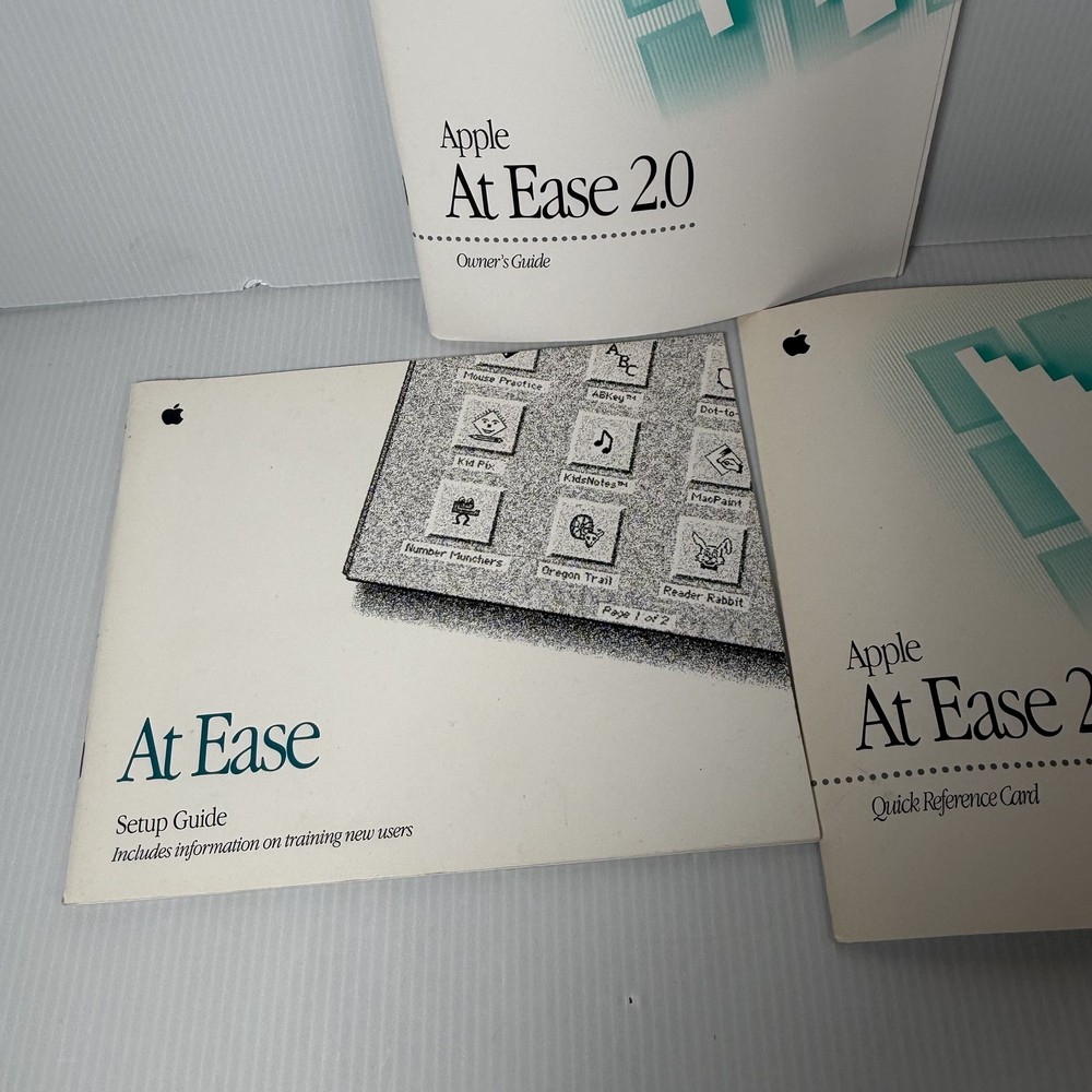 Apple At Ease 2.0 Owner's Guide Setup Quick Reference Card Manuals 3-Book Set