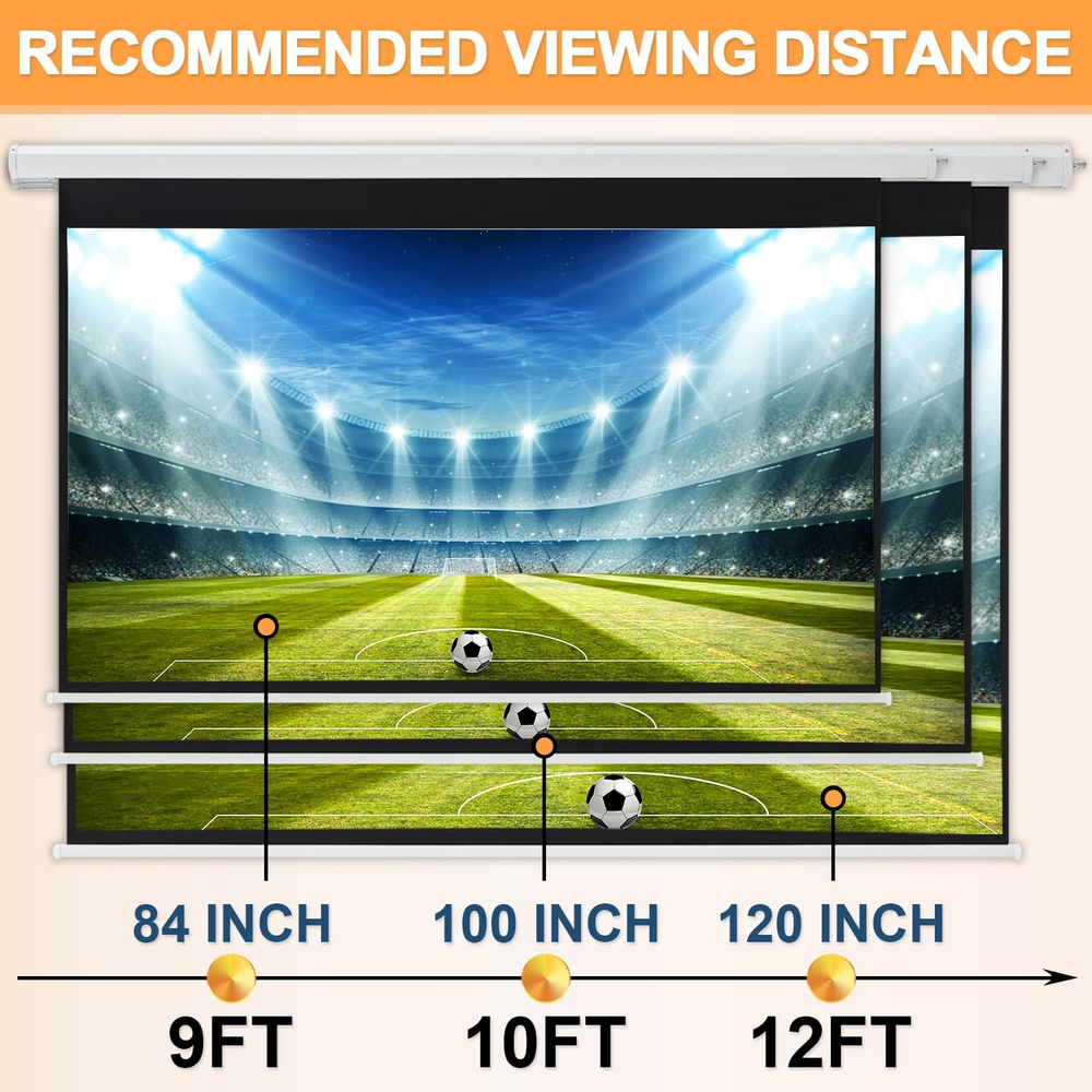 120" Projector Screen 4:3 HD Wall Mounted Retractable Electric Projector Screen
