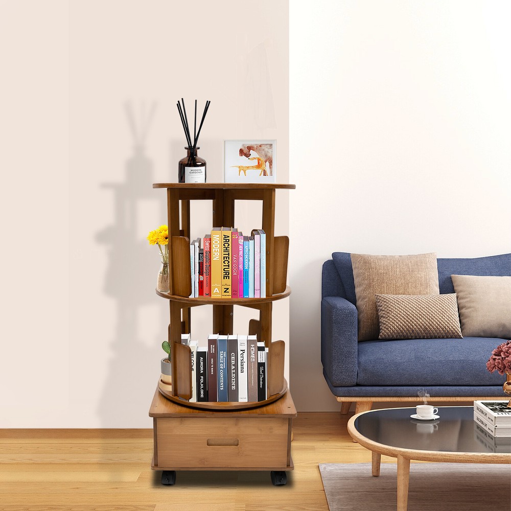 Removable Swivel Bookcase Holder 8-Compartments Storage Table Bedside Table NEW