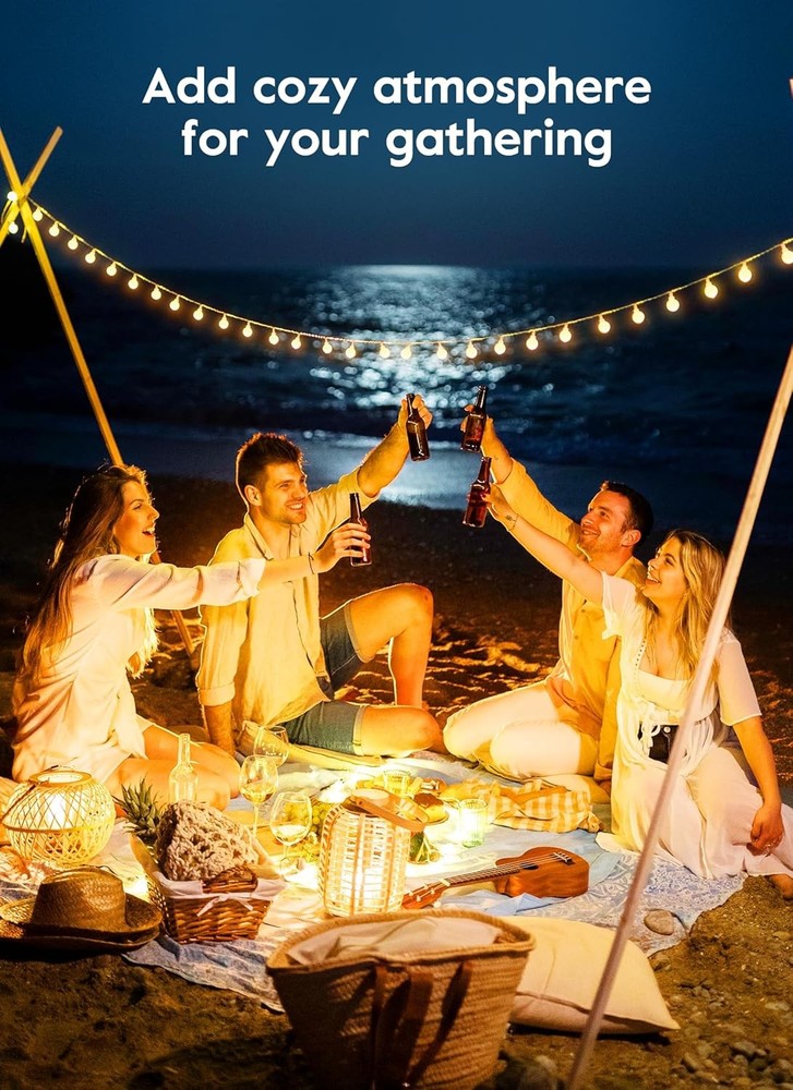 33FT Outdoor Solar Globe String Light Ball 8 Modes Yard Light 100LED Yellow