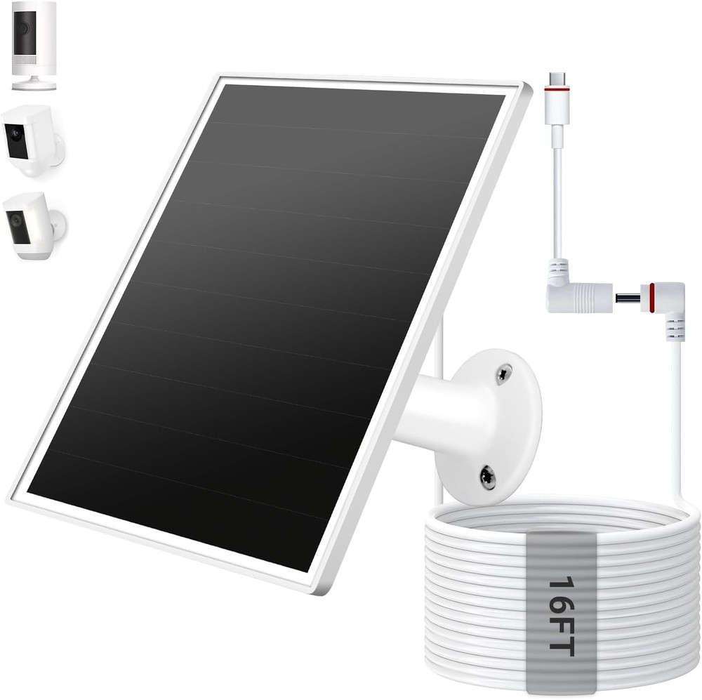 Solar Panel for Ring Camera Outdoor Wireless, Fast Charging 6W White-106-1
