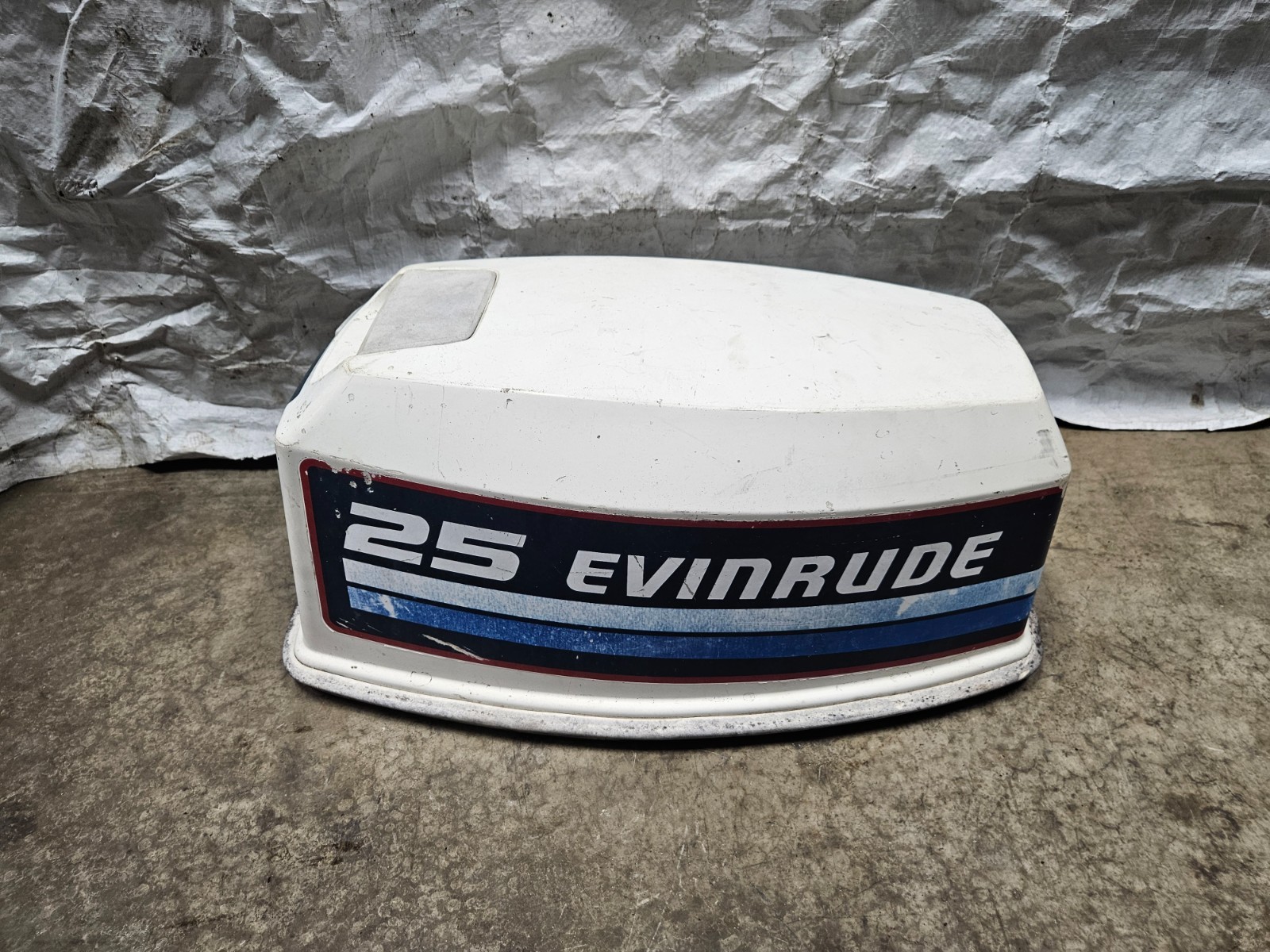 OEM Evinrude 25hp Johnson Top Cowling Hood Cowl Cover White Blue Red Decals