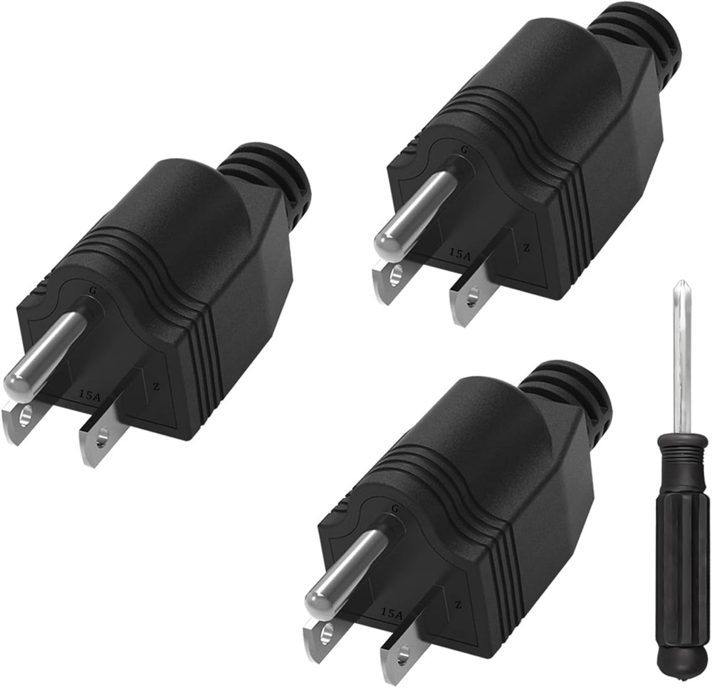 Replacement Plugs, 3 Pack 3 Prong Replacement Plug with 1 Screwdriver, Extension