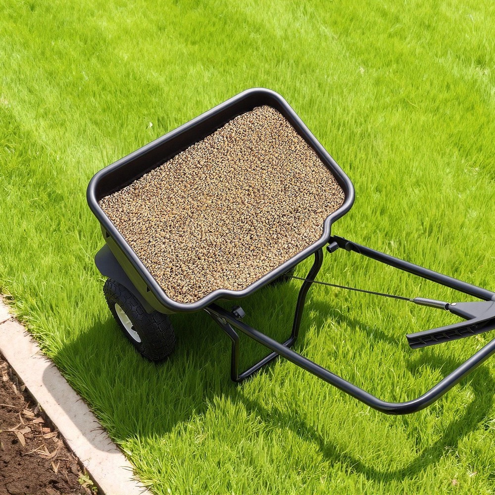 Push Lawn Spreader, 12ft Spreading Width, Broadcast Spreader with 80lbs Load