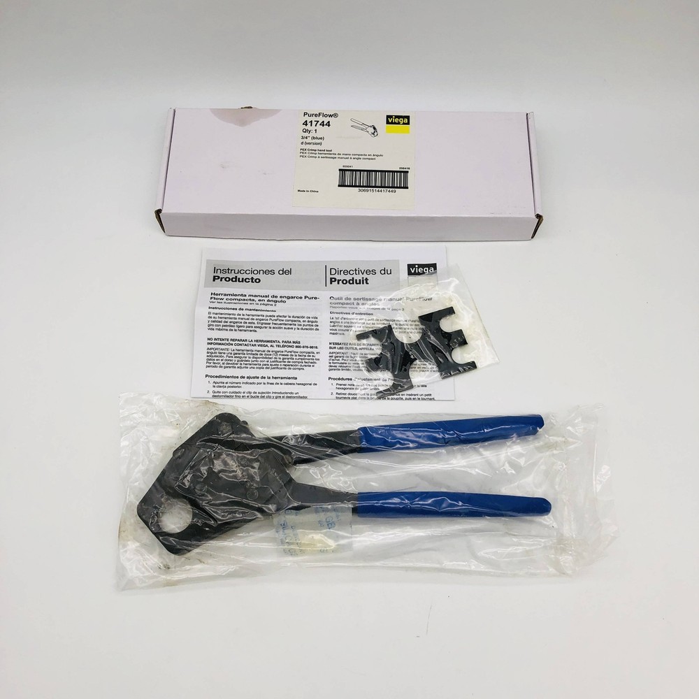 PureFlow 41744 Crimp Hand Tool 3/4in Pex Zero Lead Compact Angled Blue Version D