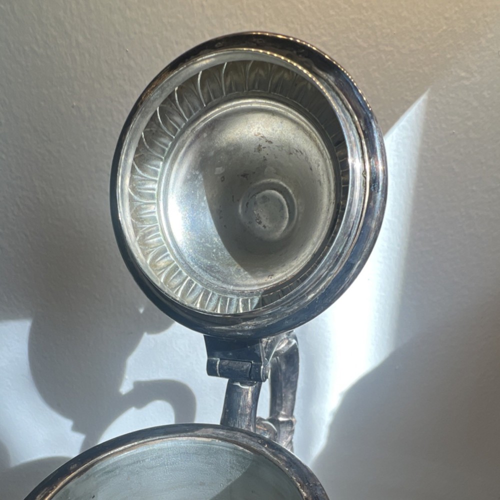 Italian Silverplate Cut Glass Lidded Pitcher Victorian Diamond Pattern