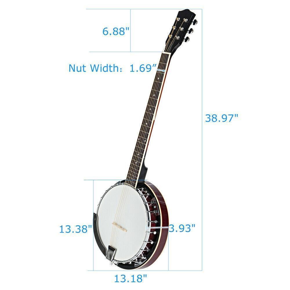6 String Geared Tunable Banjo 24 Brackets Closed Back Remo Head for Beginner