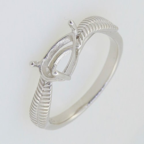 Sterling Silver Semi Mount Ring Setting Pear PE 9x6mm Feather Theme