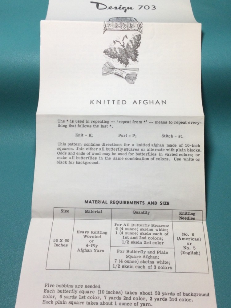 Vtg Mail Order Design 703 KNITTED AFGHAN Pattern Original
