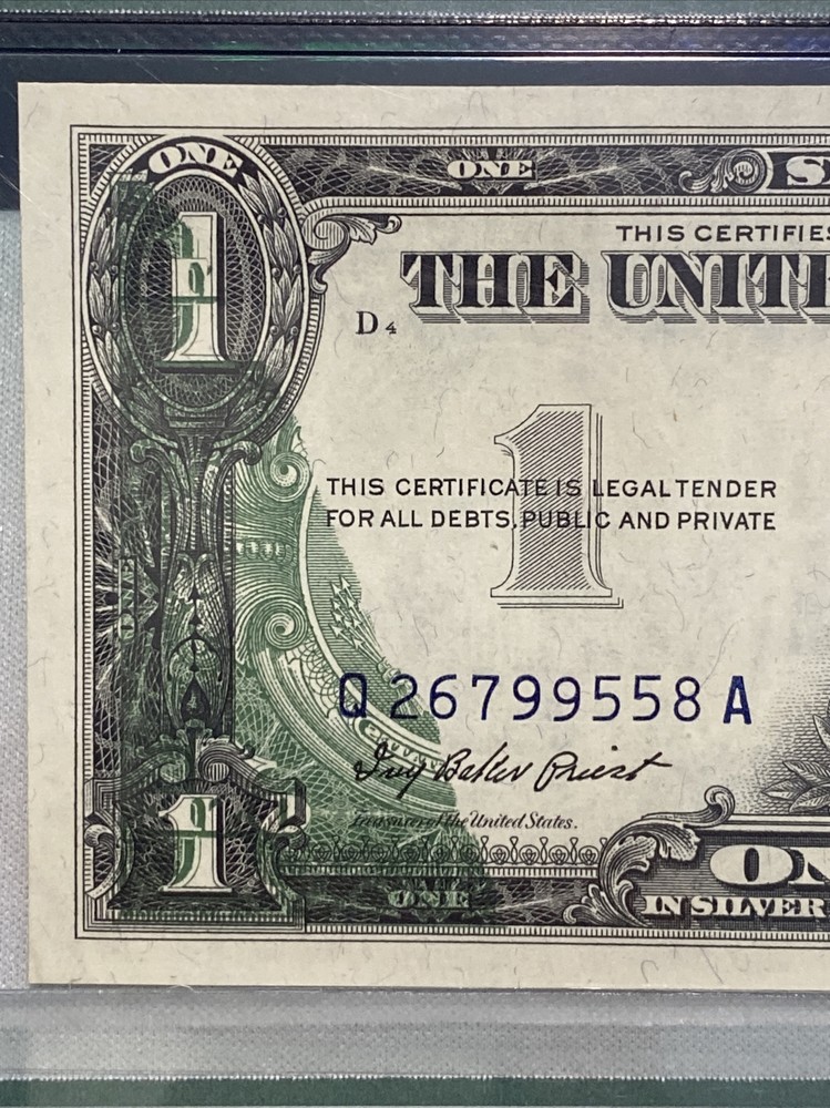 1957 $1 One Dollar Silver Certificate Error Offset Printing PMG 2 consecutive！