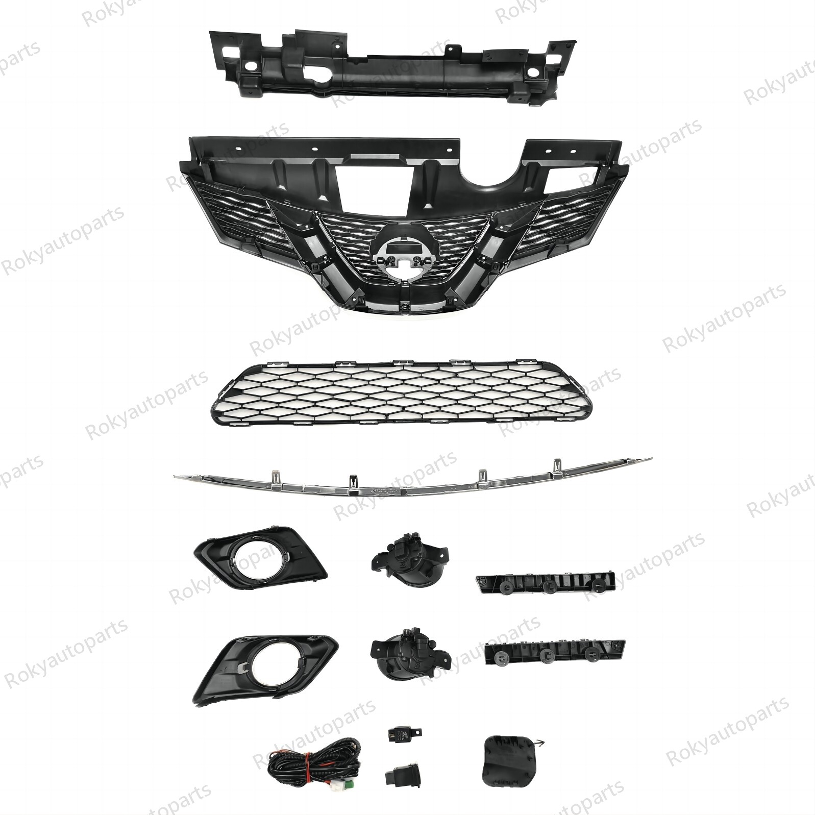 11PC For Rogue 2014-2016 Upper Grille Lower Mesh Chrome Molding Trim Fog lights