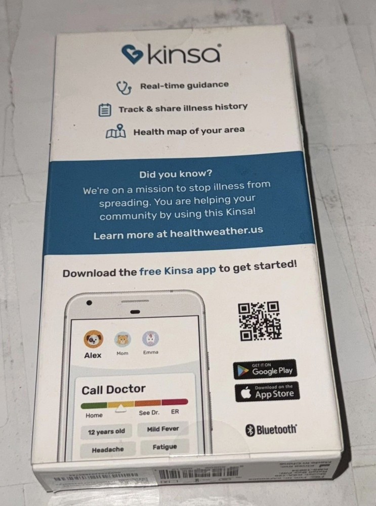 Kinsa QuickCare Bluetooth Thermometer Digital Smart LCD Blue App Connected