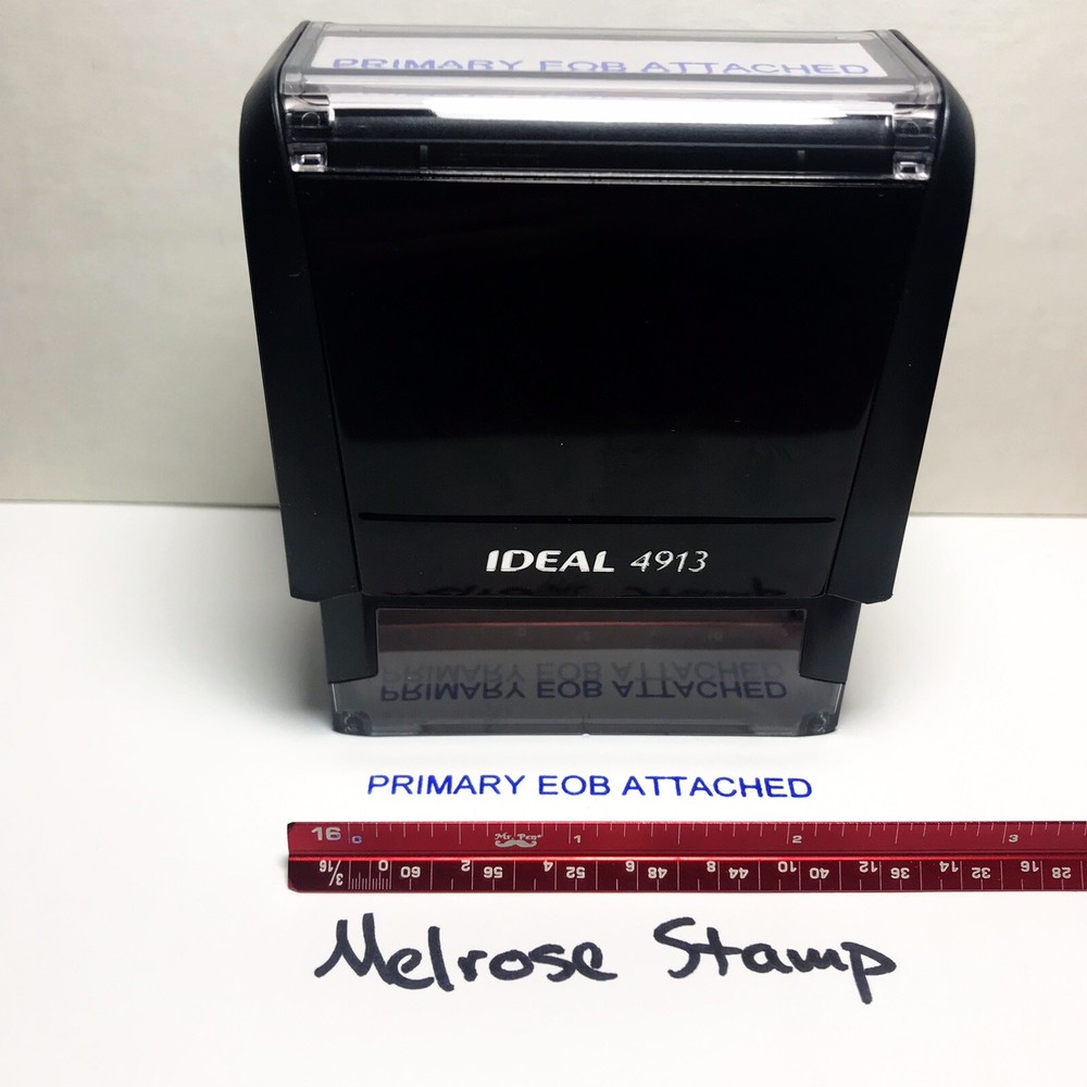 Primary EOB Attached Rubber Stamp Blue Ink Self Inking Ideal 4913