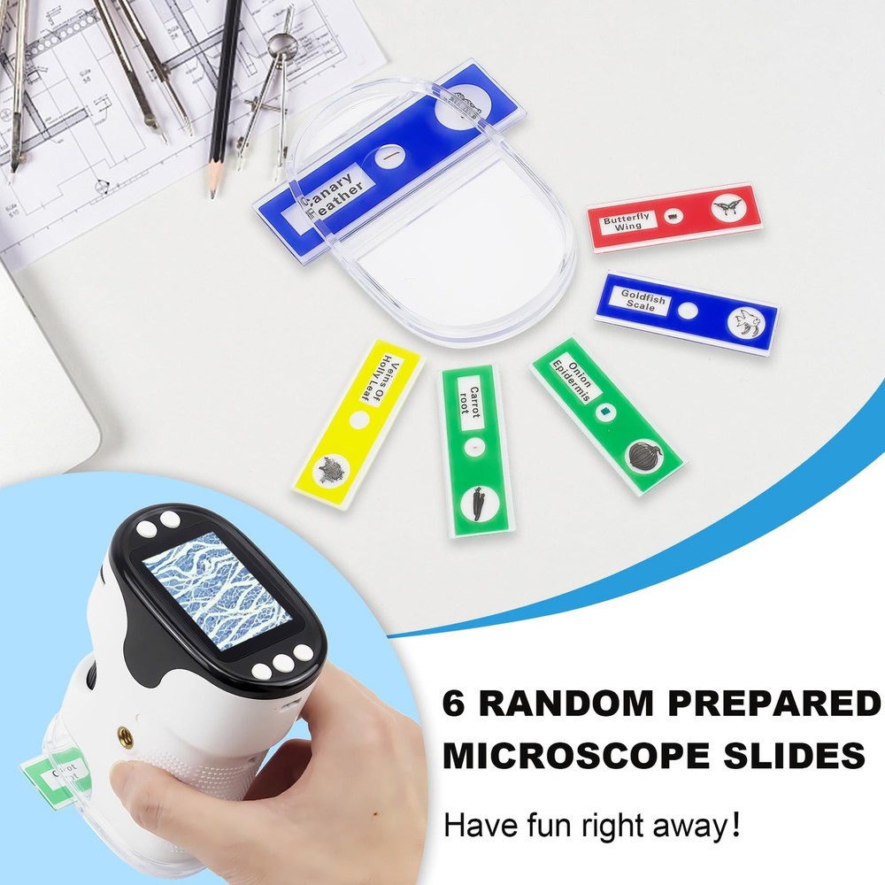 1000X Handheld Digital Microscope for Kids 2'' HD Screen 4K Small, White