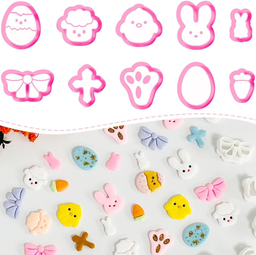 Easter Polymer Clay Cutters Set – 10Pcs Clay Earring Cutters for Easter Eggs, Bu