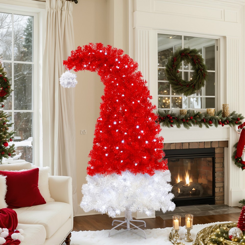 6FT Santa's Hat Shape Artificial Whimsical Christmas Tree with LED Light