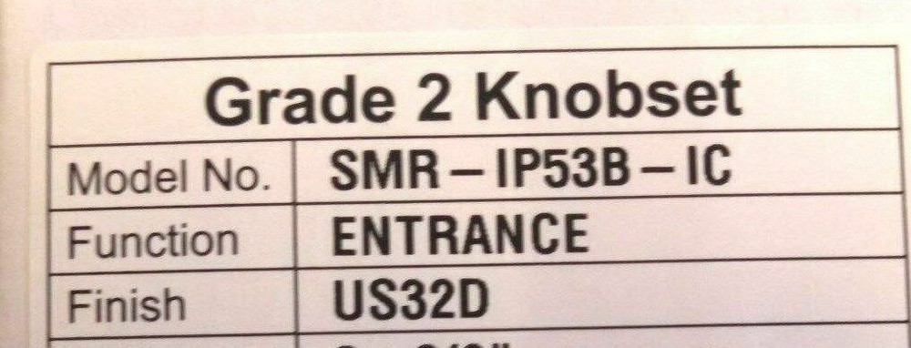 LOCKSMITH SMR IC 53B ENTRY US32D 2 3/8" BACKSET ORBIT KNOB MINT LESS CORE