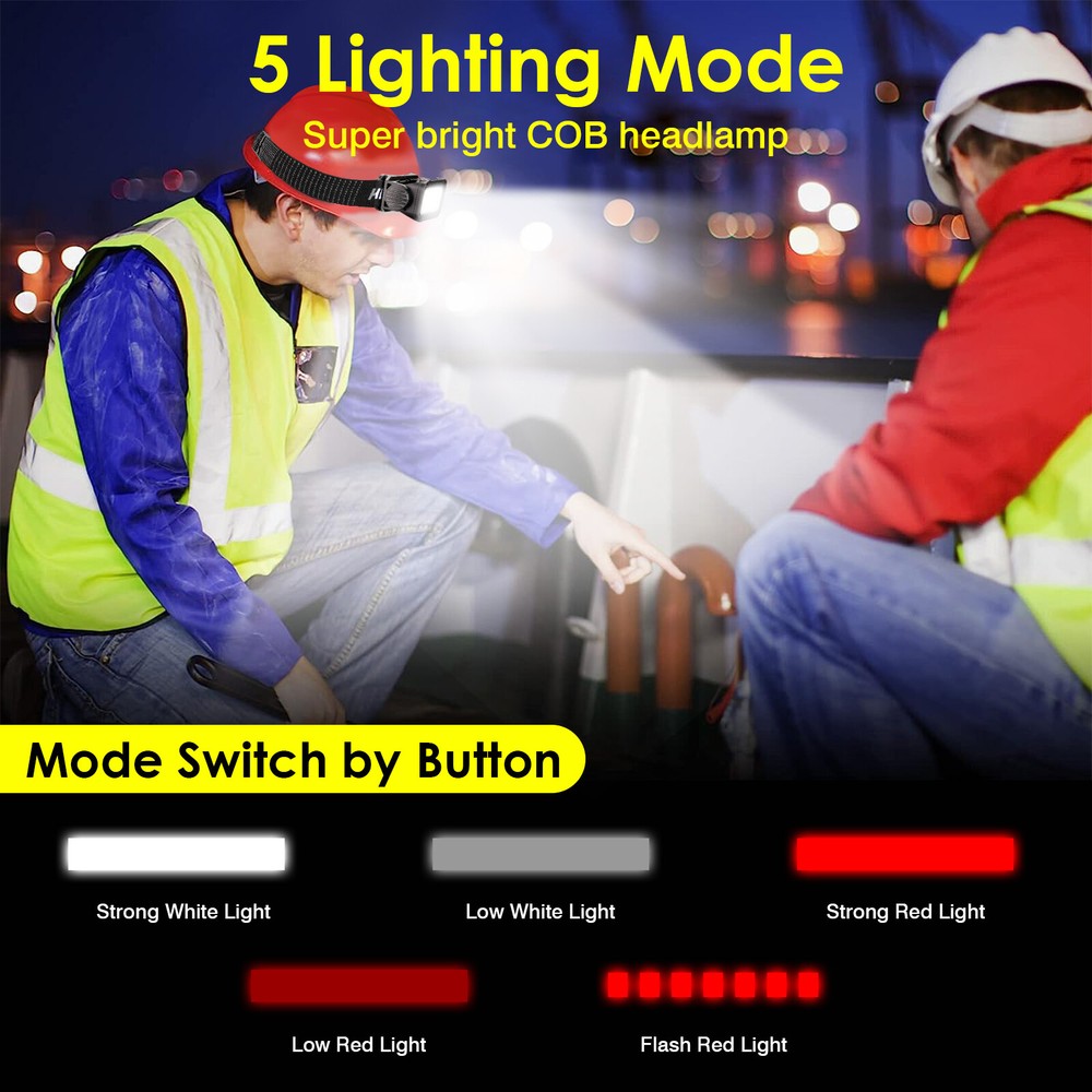 2pack Super Bright COB LED Headlamp Rechargeable Waterproof Headlight Work Light