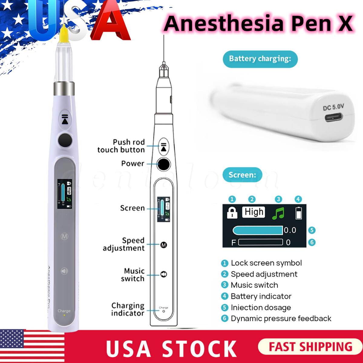 Woodpecker Style Dental Painless Oral Local Anesthesia Device Injection Pen