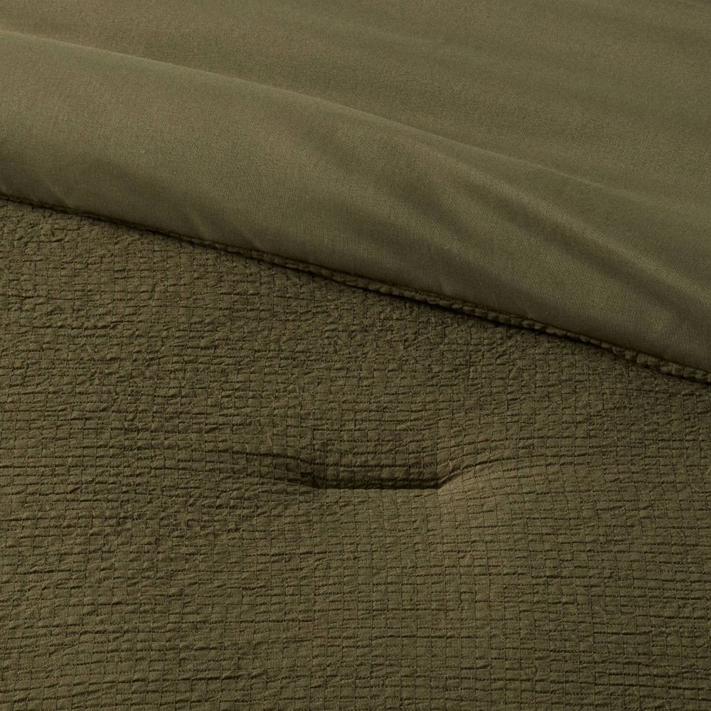 12pc King Micro Texture Comforter & Sheet Bedding Set Dark Green -