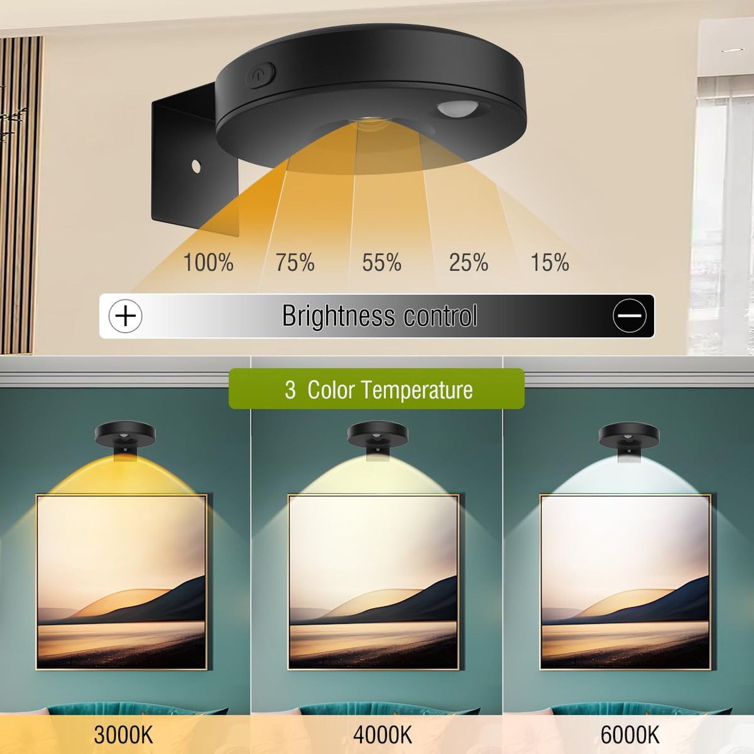 3Pack LED Picture Lights 3Pack LED Picture Lights for Wall Rechargeable Battery