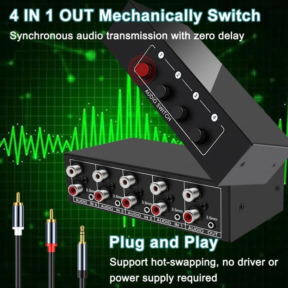 1* Stereo Audio Switcher 4 in 1 Out A/B Analog For Multi-source Switching