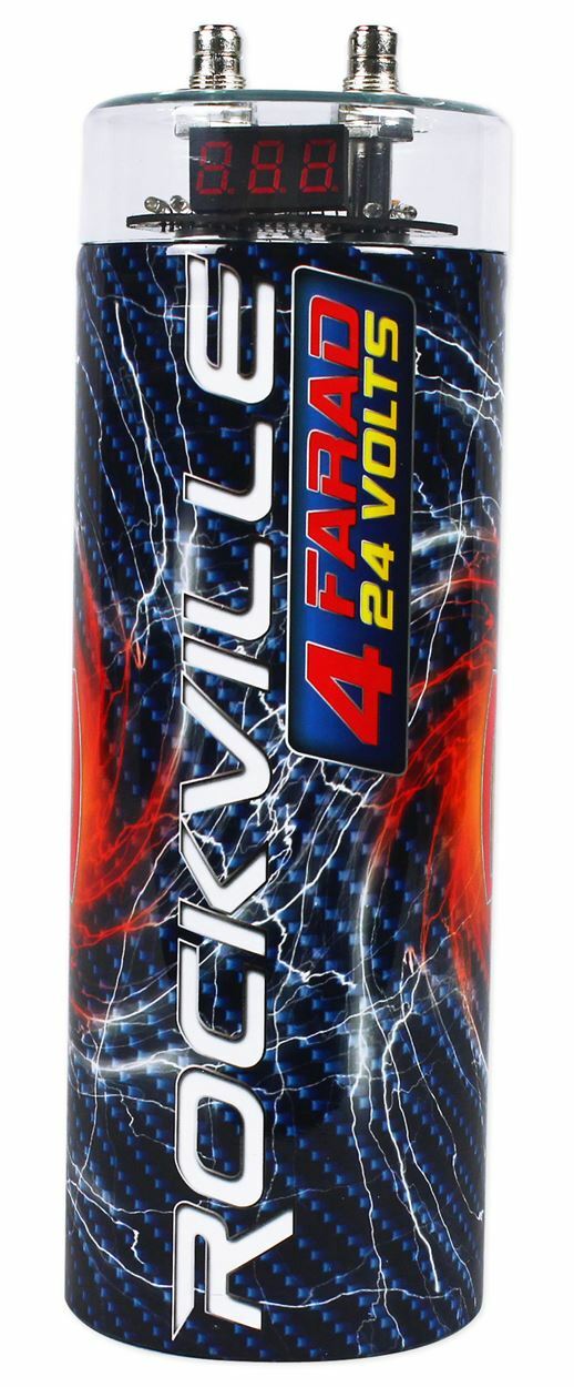 Rockville RXC4D 4 Farad/12 Volt Digital Power Capacitor+RWK41 4 AWG Amp Wire Kit