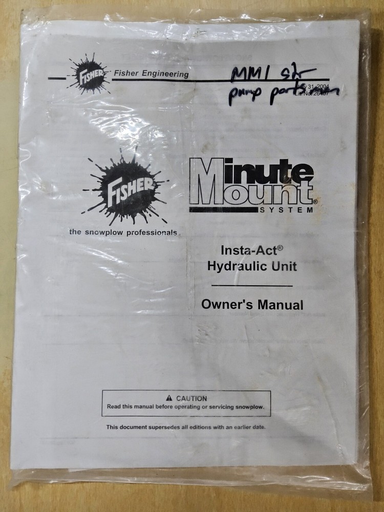Fisher Engineering, Minute Mount, Insta-Act Hydraulic Unit, Owner's Manual