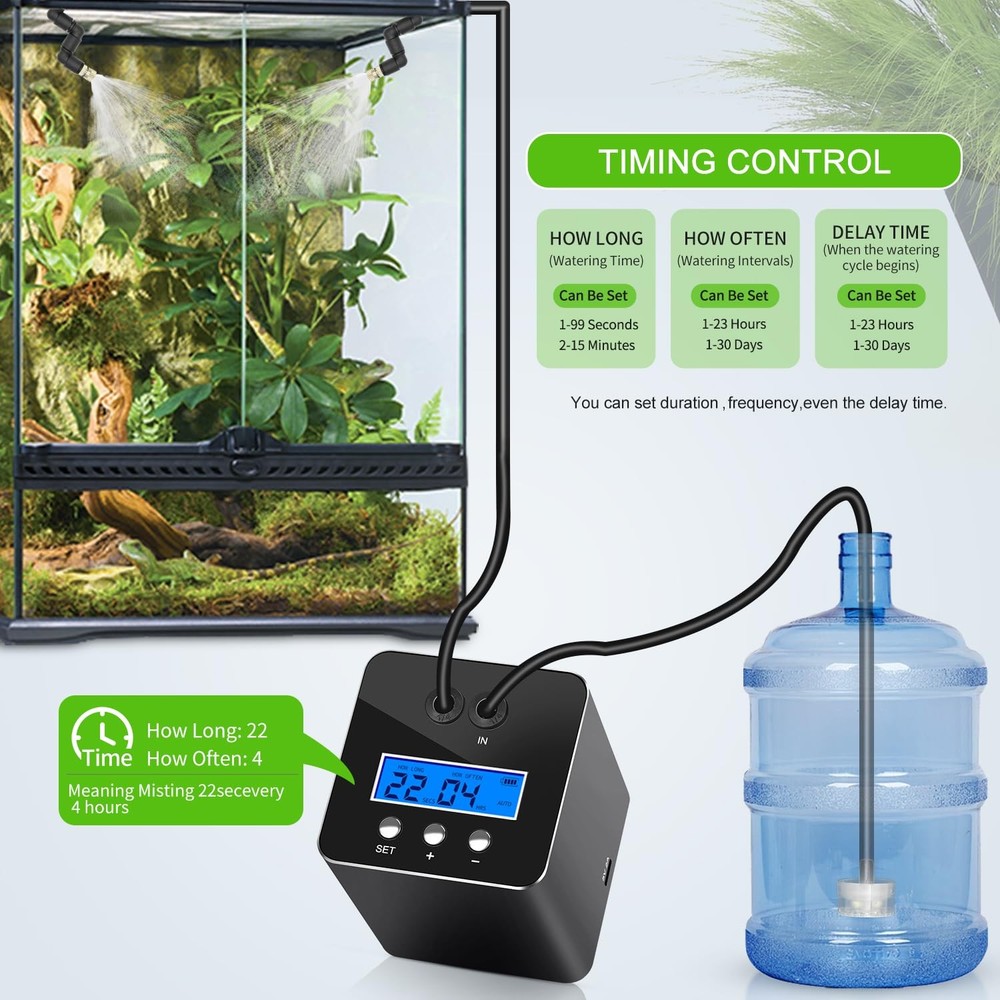 reptile humidifier, LCD with timing function, time length and interval can be...