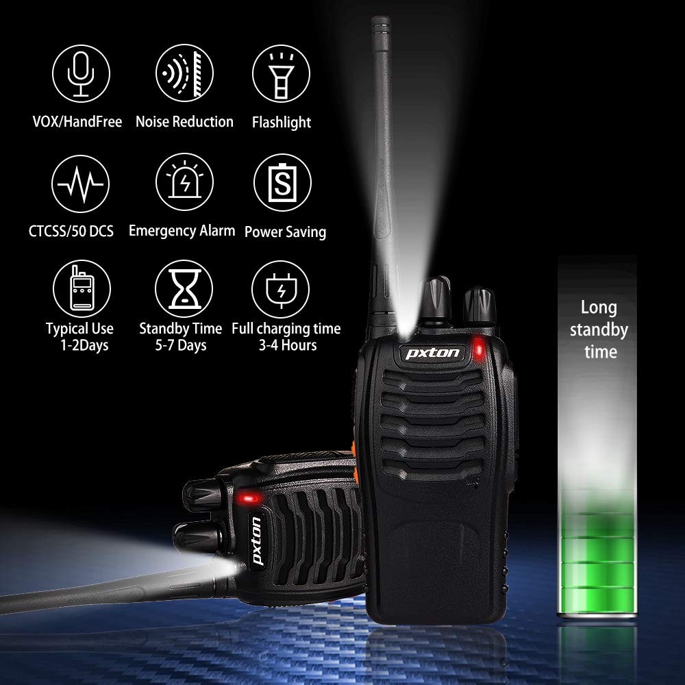 Long Range Rechargeable Two-Way Radios with Earpieces and Flashlight (2 Pack)