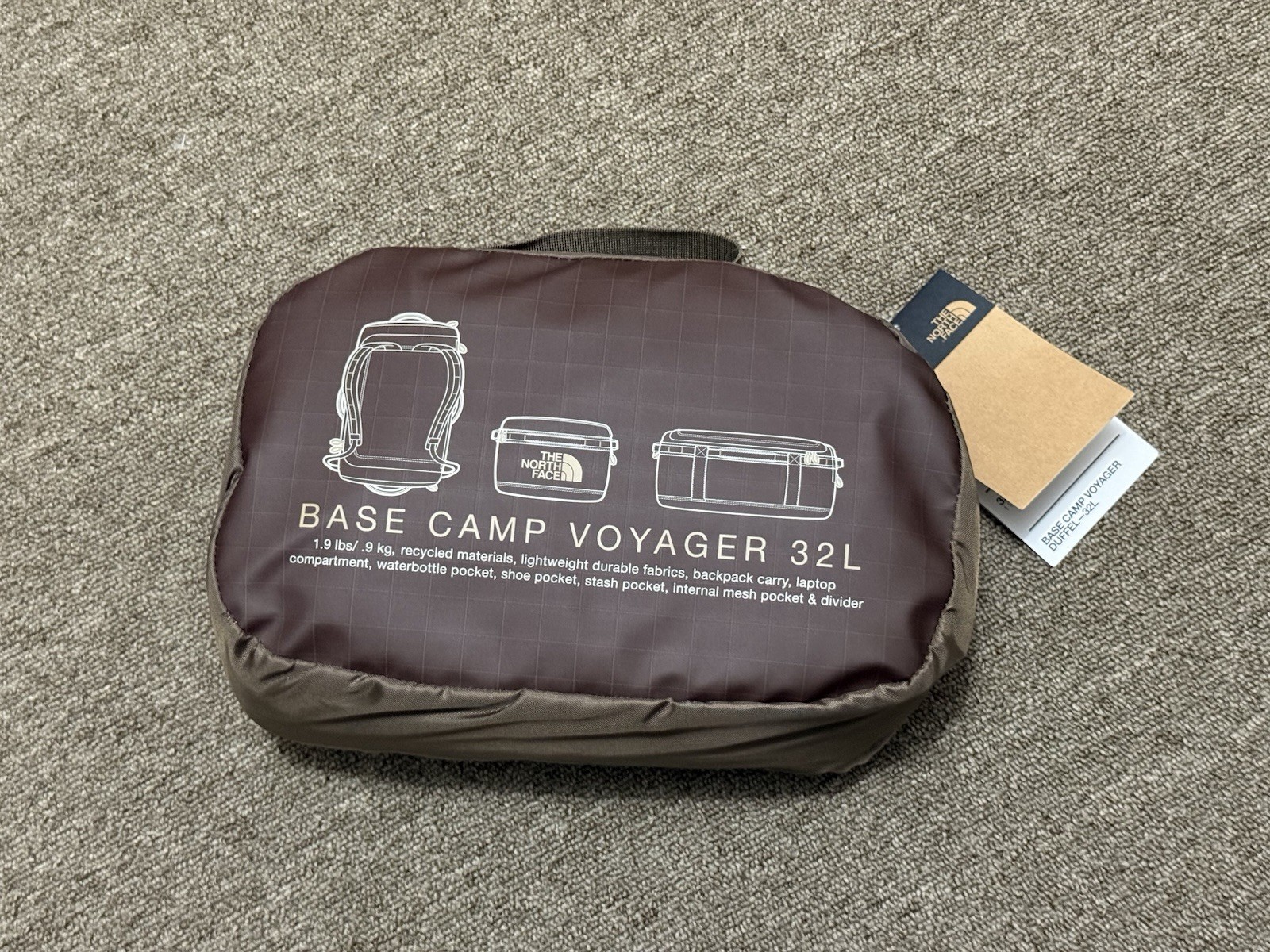 The North Face Base Camp Voyager Duffel 32L Smokey Brown/Khaki Bag NWT