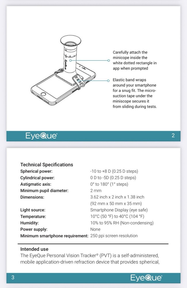 EyeQue Personal Vision Tracker Ophthalmic Refractometer Home Test