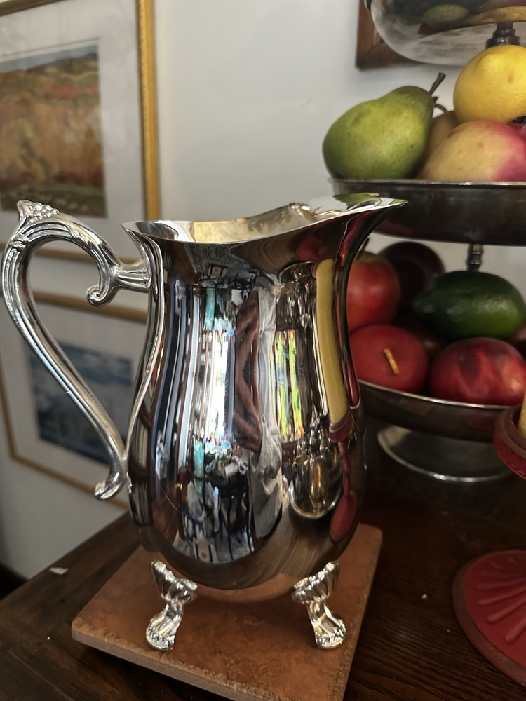 VINTAGE SILVERPLATE FOOTED PITCHER W/ICE GUARD