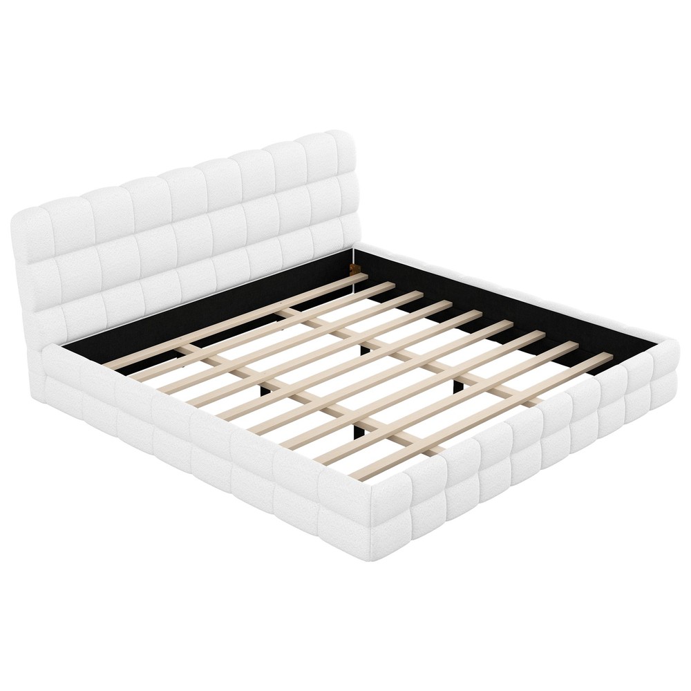 King Size Upholstered Platform Bed, White