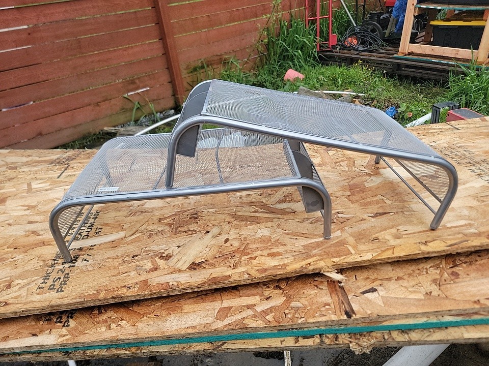 X2 ...Grey Metal Mesh Computer Moniter Stand & Riser W/ Pull Out Shelve