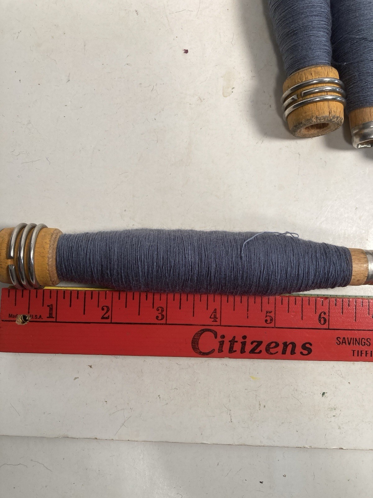 Wrapped Wood Quills, BLUISH GRAY, Bobbins, Spools, Threaded, Textile, lot of 6