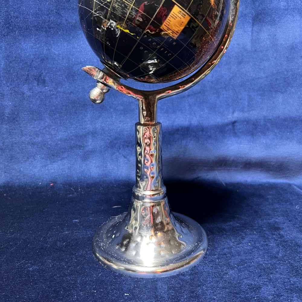 Tabletop Black and Silver World Globe on Silver Stand Luxury